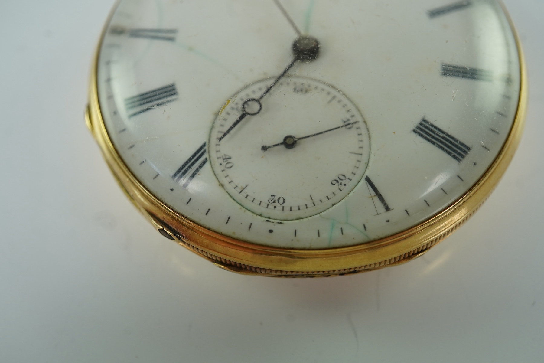 A 19th century Swiss Geil & Hess engine turned 18k open faced lever pocket watch
